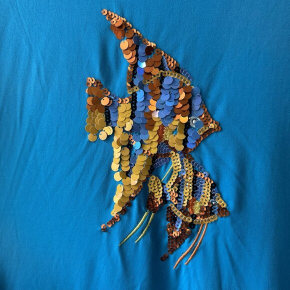 Quacker Factory 2X Sequin Fish Tunic Top Shirt Women’s Light Blue Lycra - Picture 5 of 14